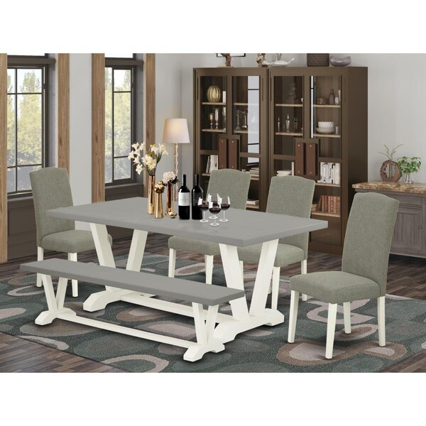 East West Furniture 6 Piece V-Style Gorgeous Dinette Set - Linen White V097EN206-6 - main